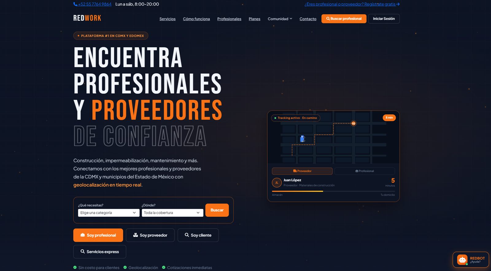 Página de inicio de RedWork en escritorio